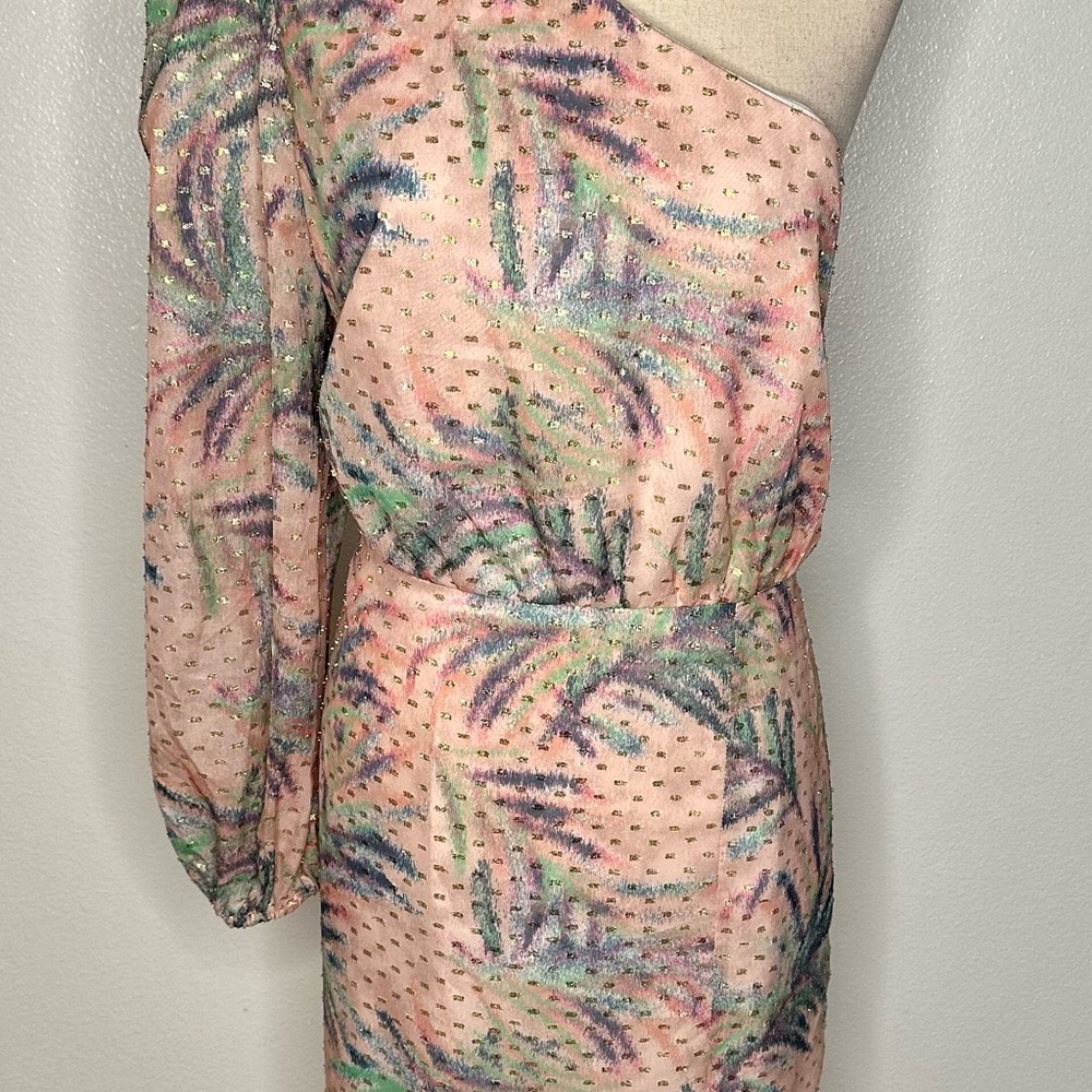 Aidan Mattox Pink Multicolor One-Shoulder Dress